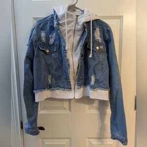 American Bazi Blue Jean Jacket with White Hoodie